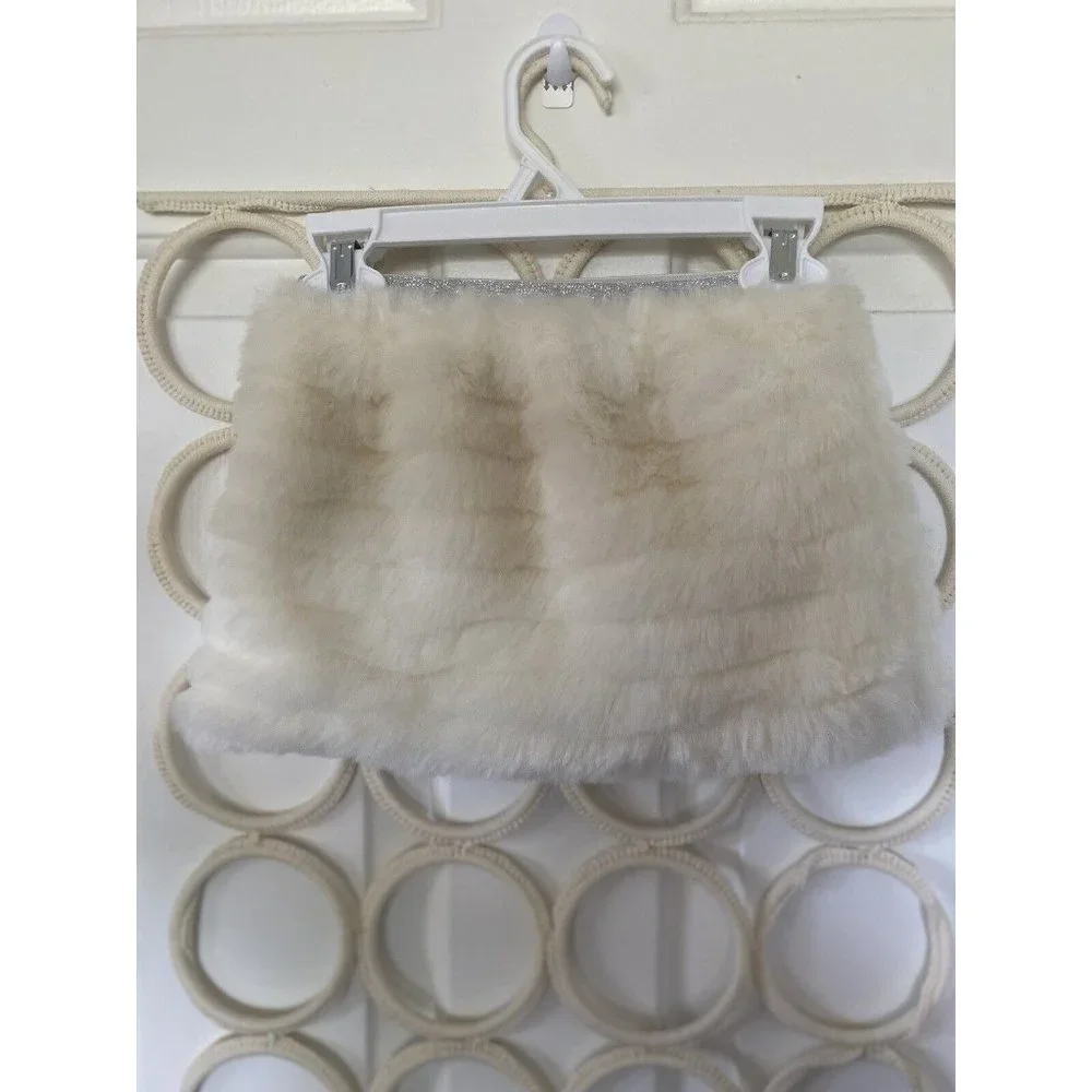 Toddler Girls Cream and Silver Faux Fur Skirt Size 3T Fuzzy Warm Stylish Elastic
